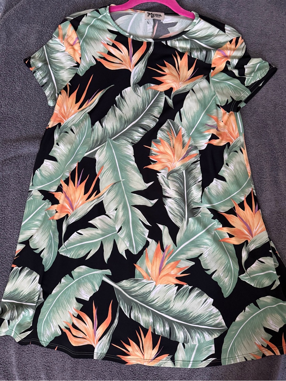 Show Me Your MuMu Black Dress with Green Leaf & Orange Floral Print